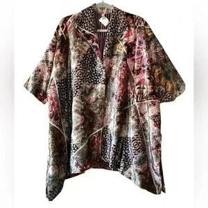 YAVI 100& SILK KIMONO Multicolor Boho Oversized COAT JACKET  Size Small
